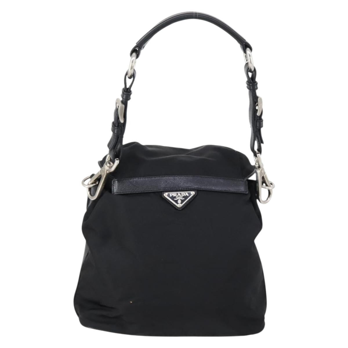 Prada Double Pocket Shoulder Bag Tessuto, BLACK, NYLON, Shoulder bag
