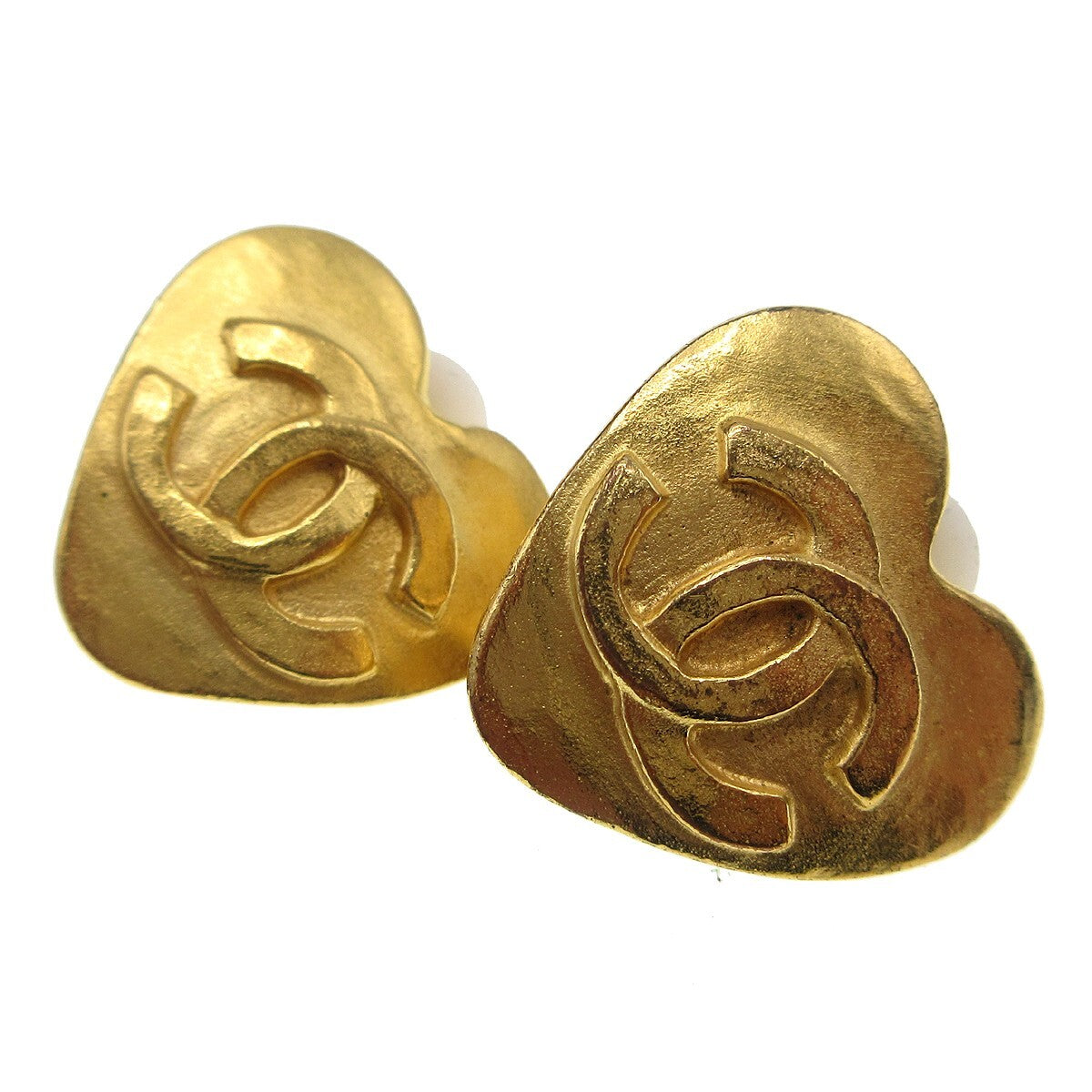 Chanel Vintage CC Heart Clip-On Earrings Metal, GOLD, GOLD_PLATED, Earrings