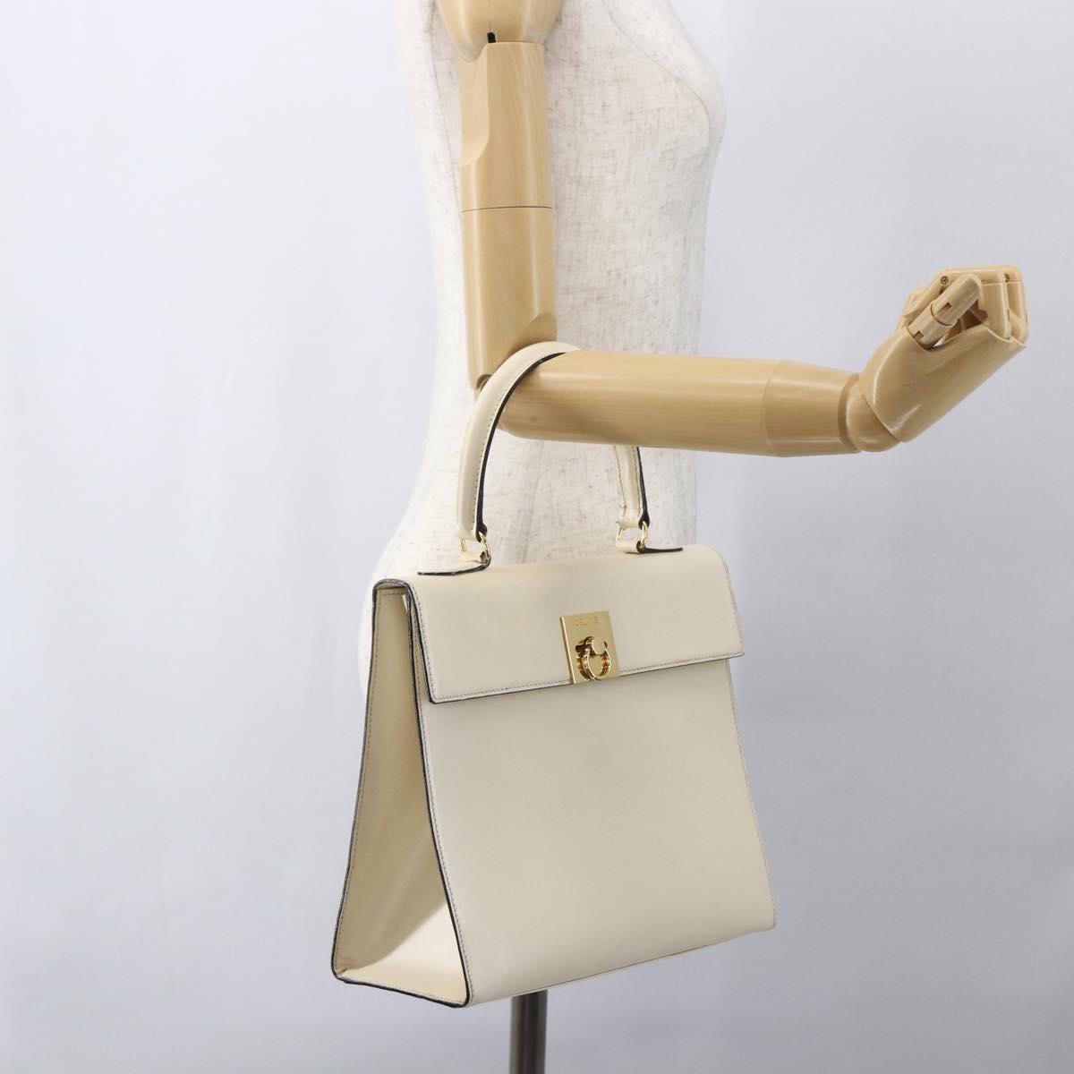 Celine Vintage Logo Top Handle Bag Leather, WHITE, LEATHER, Handbag