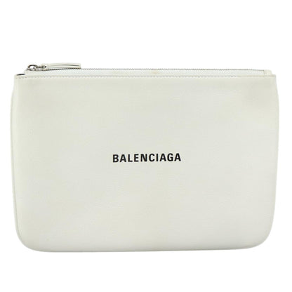 Balenciaga Everyday Logo Pouch Printed Leather, WHITE, LEATHER, Clutche & pouche