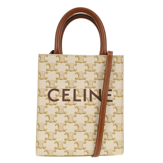 Celine Vertical Cabas Tote Triomphe Coated Canvas, WHITE, CANVAS, Tote bag