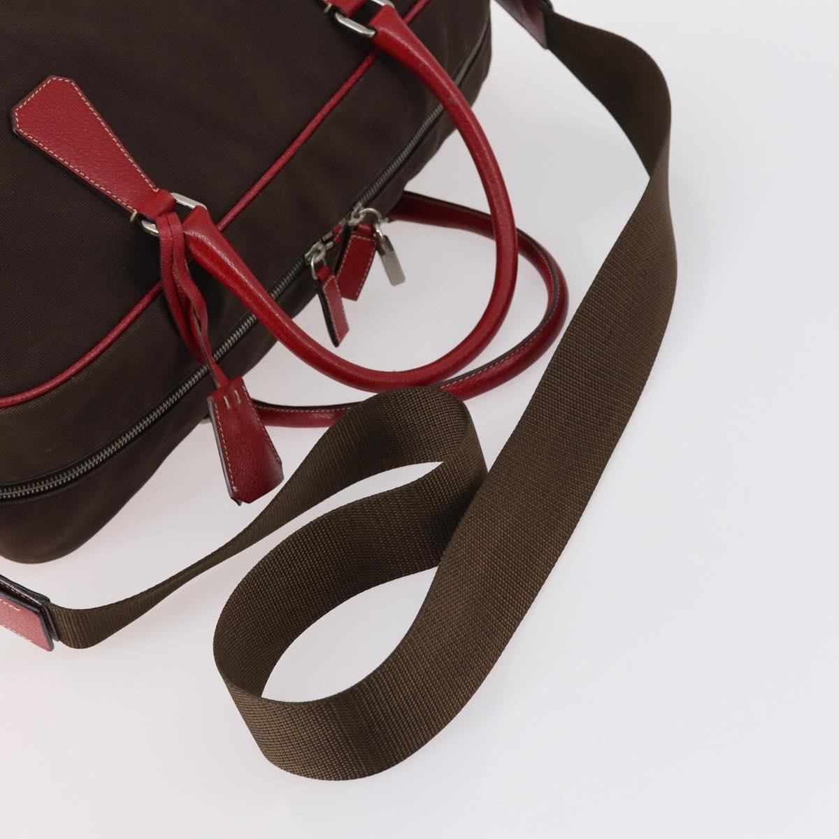 Prada Bowler Bag Canvas with Leather, BROWN, CANVAS, Travel bag