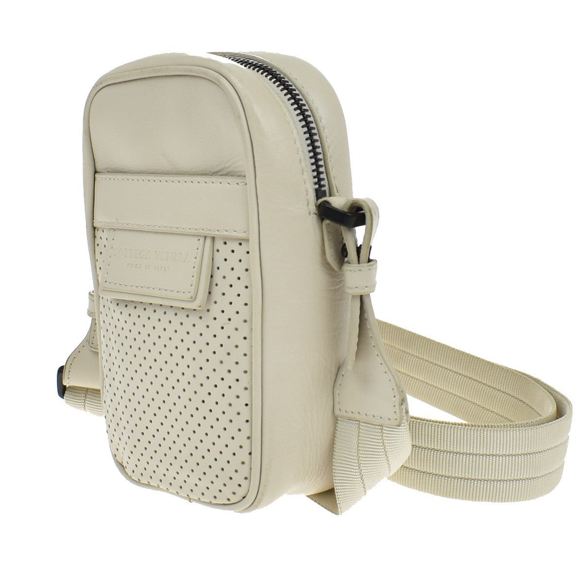 Bottega Veneta Leggero Waist Bag Perforated Leather, WHITE, LEATHER, Travel bag
