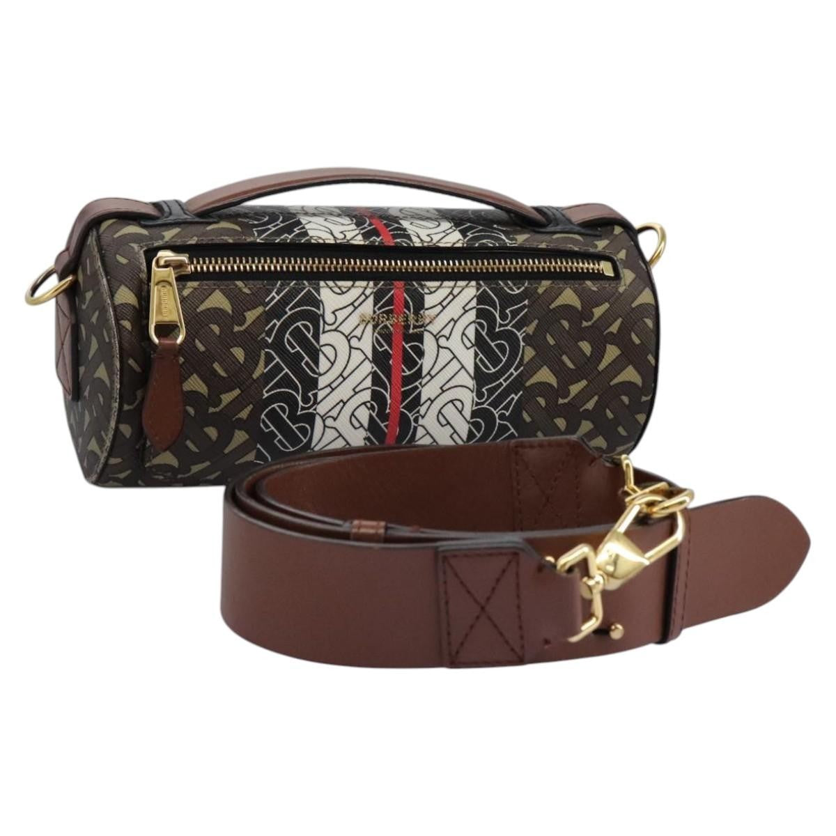 Burberry Barrel Crossbody Bag Monogram E-Canvas, BROWN, CANVAS, Crossbody bag