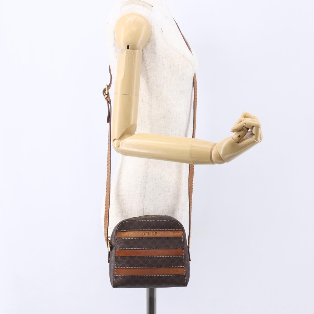 Celine Vintage Macadam Shoulder Bag Canvas and Leather, BROWN, CANVAS, Shoulder bag