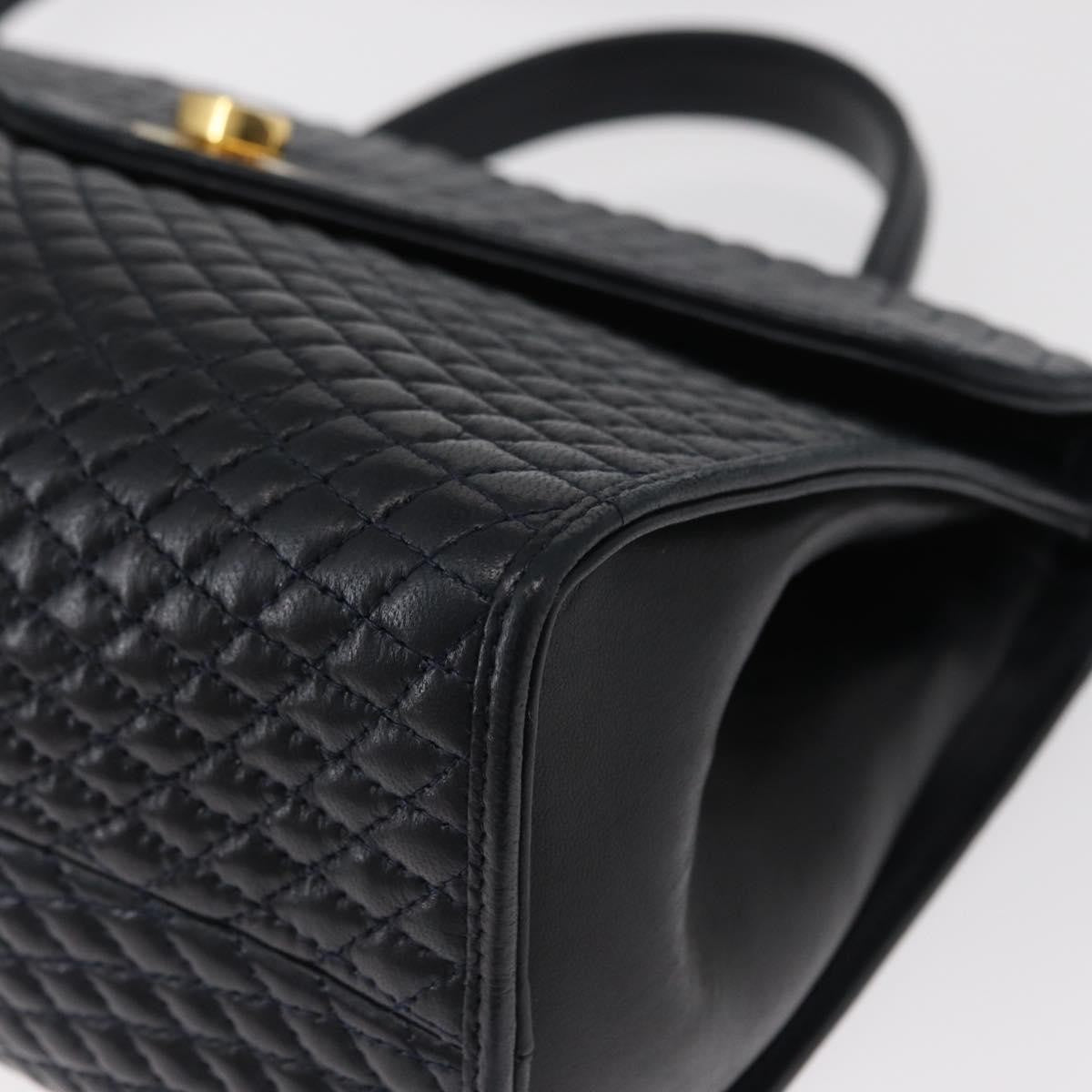 Bally Vintage Handbag Quilted Leather, NAVY, LEATHER, Handbag