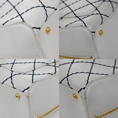 Chanel Surpique Zip Around Satchel Quilted Leather, WHITE, LEATHER, Handbag