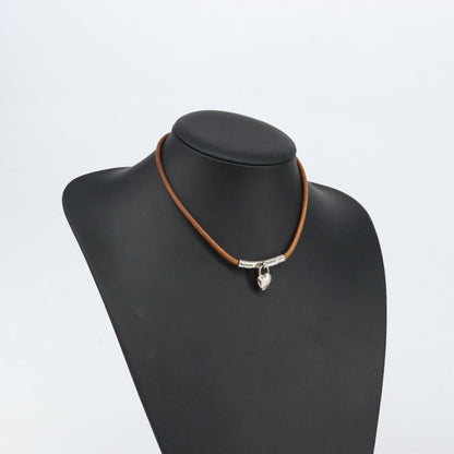 Hermes Annee Mediterranee Cadena Charm Necklace Metal and Leather, BROWN, LEATHER, Necklace
