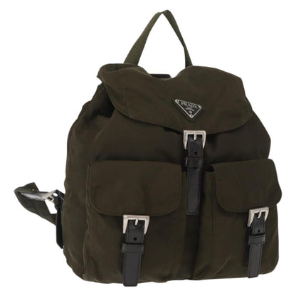 Prada Vela Double Front Pocket Backpack Tessuto with Saffiano Leather, KHAKI, NYLON, Backpack