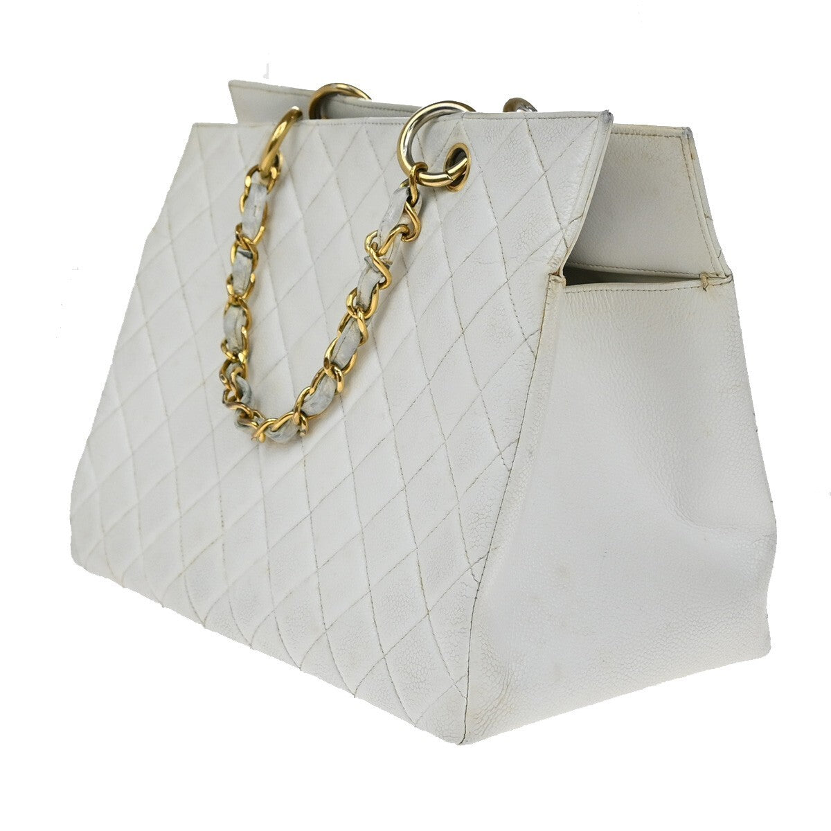 Chanel Vintage Grand Shopping Tote Quilted Calfskin, WHITE, LEATHER, Tote bag