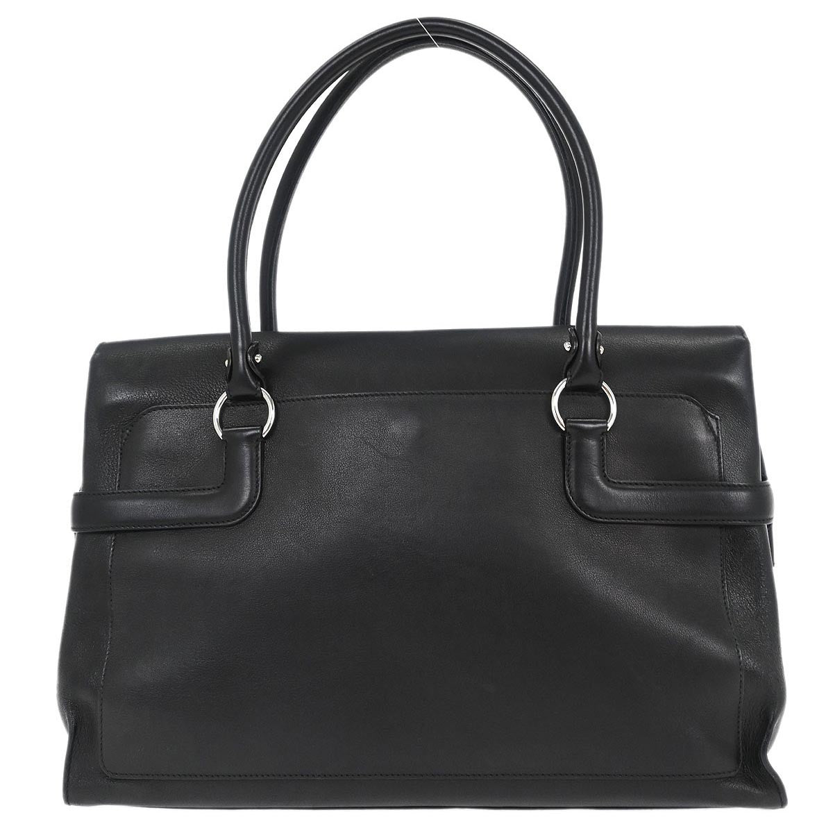 Salvatore Ferragamo Gancini handbag Leather, BLACK, LEATHER, Handbag