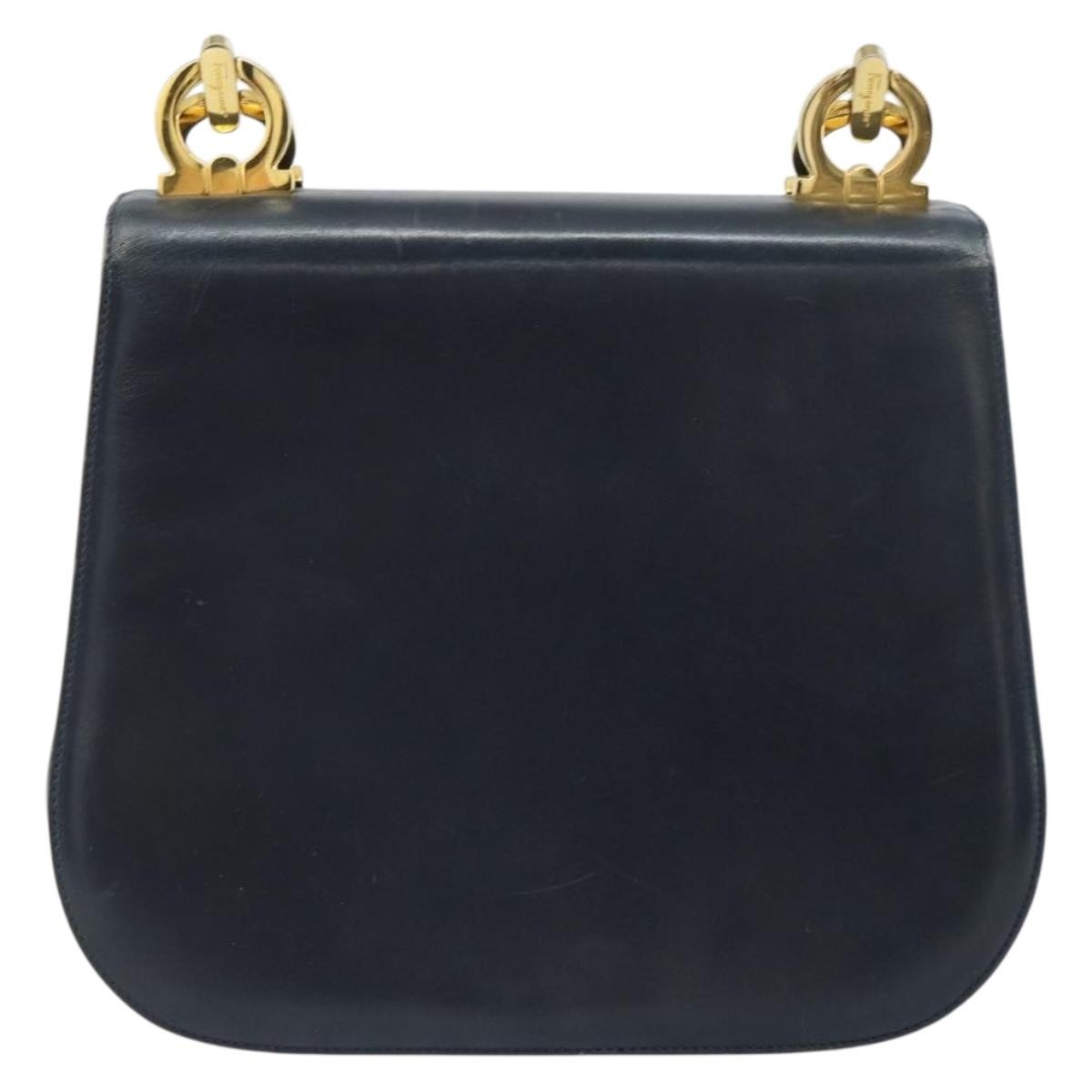 Salvatore Ferragamo Gancini Shoulder Bag Leather, NAVY, LEATHER, Shoulder bag
