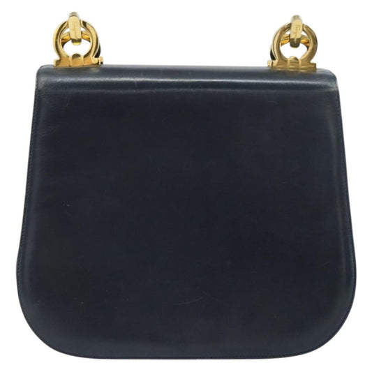 Salvatore Ferragamo Gancini Shoulder Bag Leather, NAVY, LEATHER, Shoulder bag