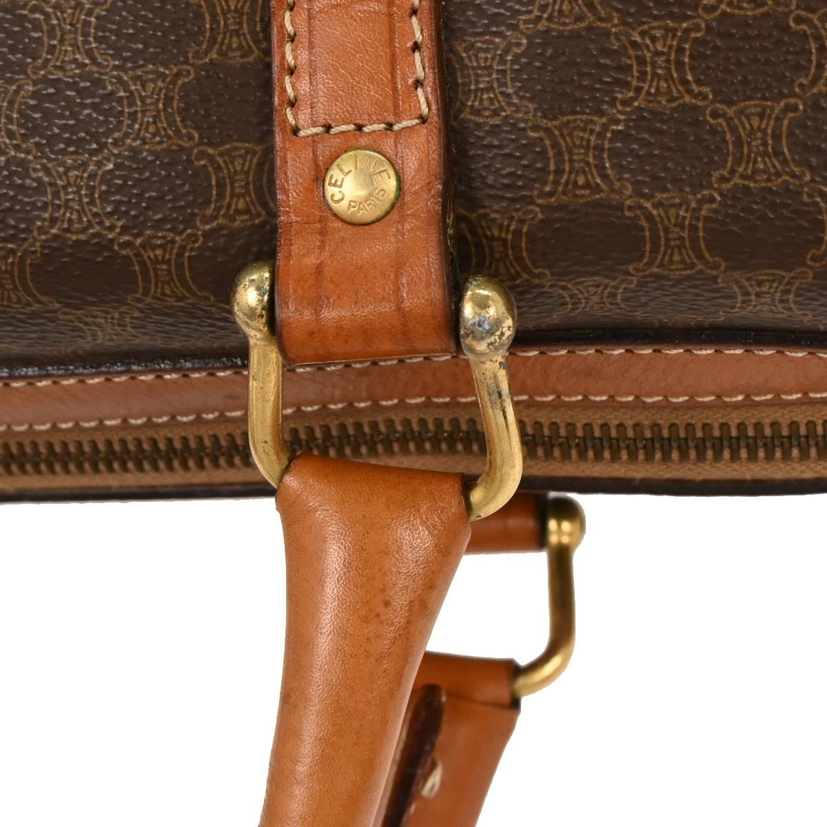 Celine Macadam Handbag Macadam with leather, BROWN, CANVAS, Handbag