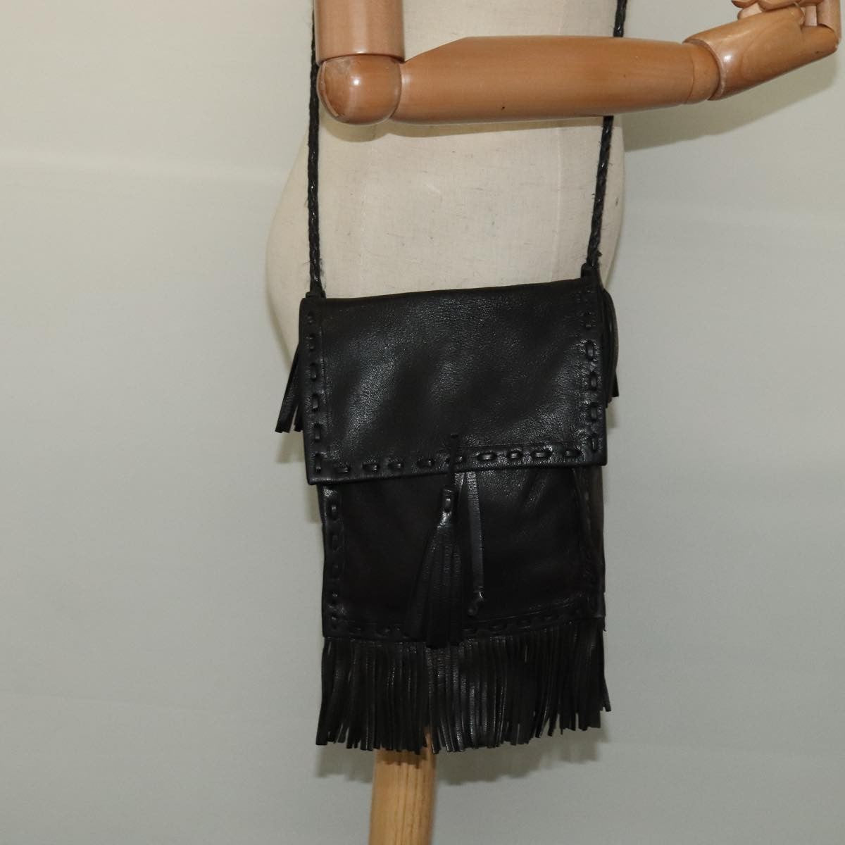 Prada Fringe Flap Crossbody Bag Leather, BLACK, LEATHER, Shoulder bag
