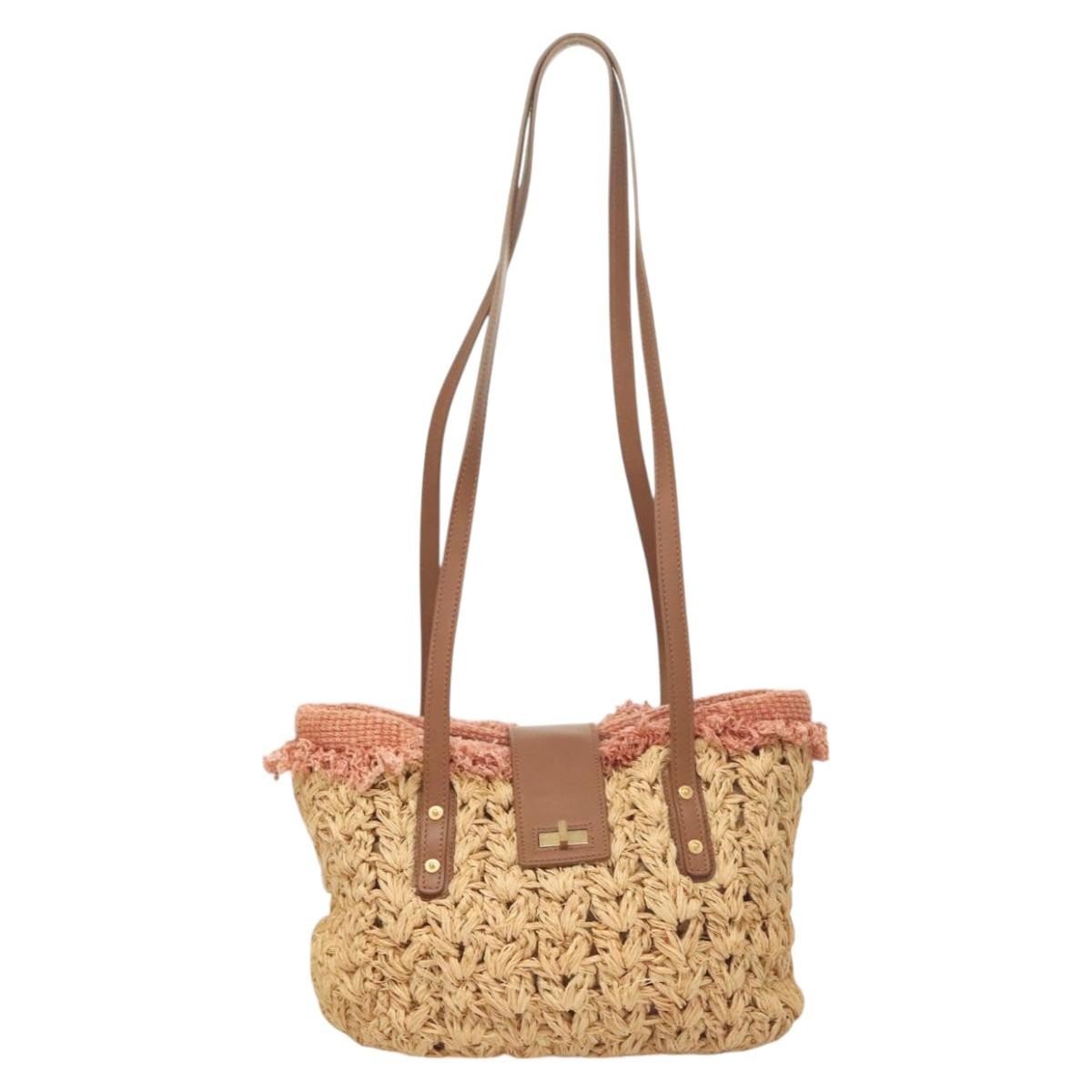 Chanel Mademoiselle Lock Tote Woven Straw, BEIGE, LEATHER, Shoulder bag