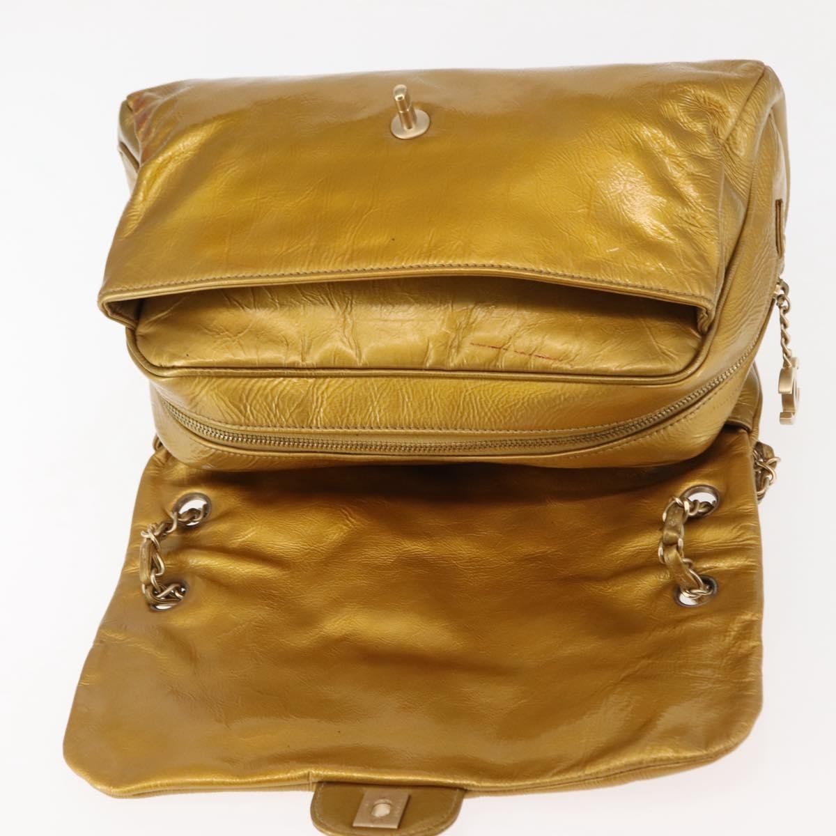Chanel Luxe Ligne Flap Bag Patent, GOLD, LEATHER, Handbag