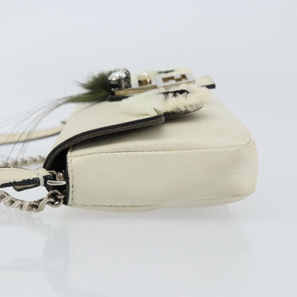 Fendi Monster Baguette Leather, WHITE, LEATHER, Shoulder bag