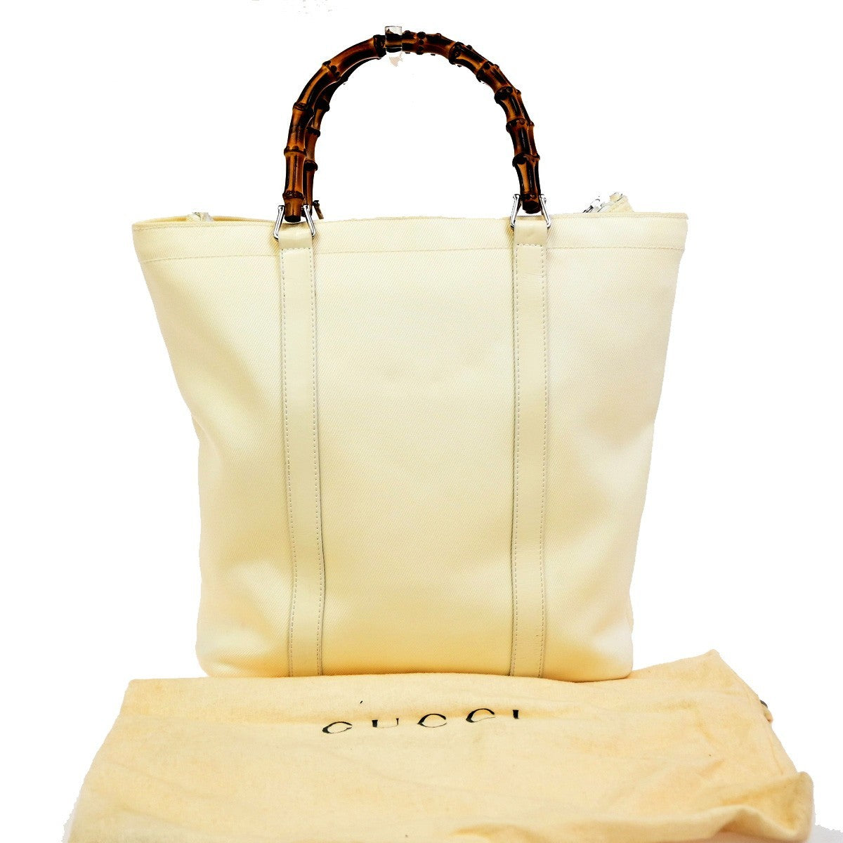 Gucci Convertible Bamboo Zip Tote Nylon, White, Nylon, Tote Bag