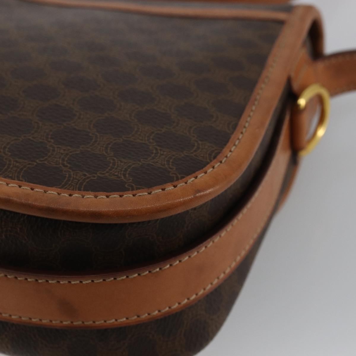 Celine Vintage Macadam Shoulder Bag Canvas and Leather, Brown, Canvas, Shoulder Bag