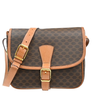 Celine Vintage Macadam Shoulder Bag Canvas and Leather, Brown, PVC, Shoulder Bag