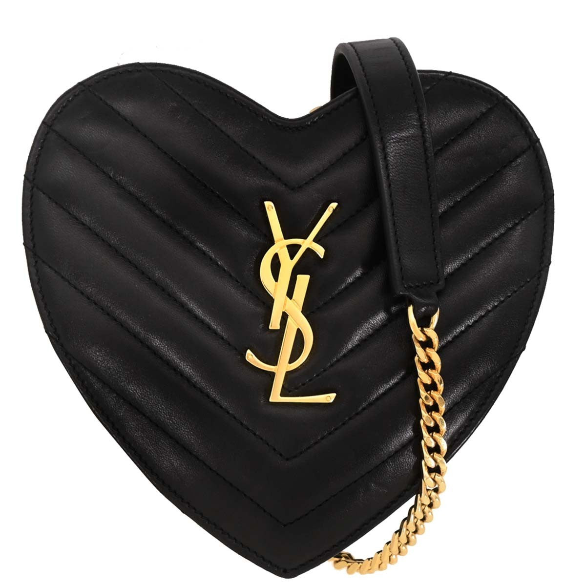 Saint Laurent Love Heart Chain Bag Leather, BLACK, LEATHER, Shoulder bag