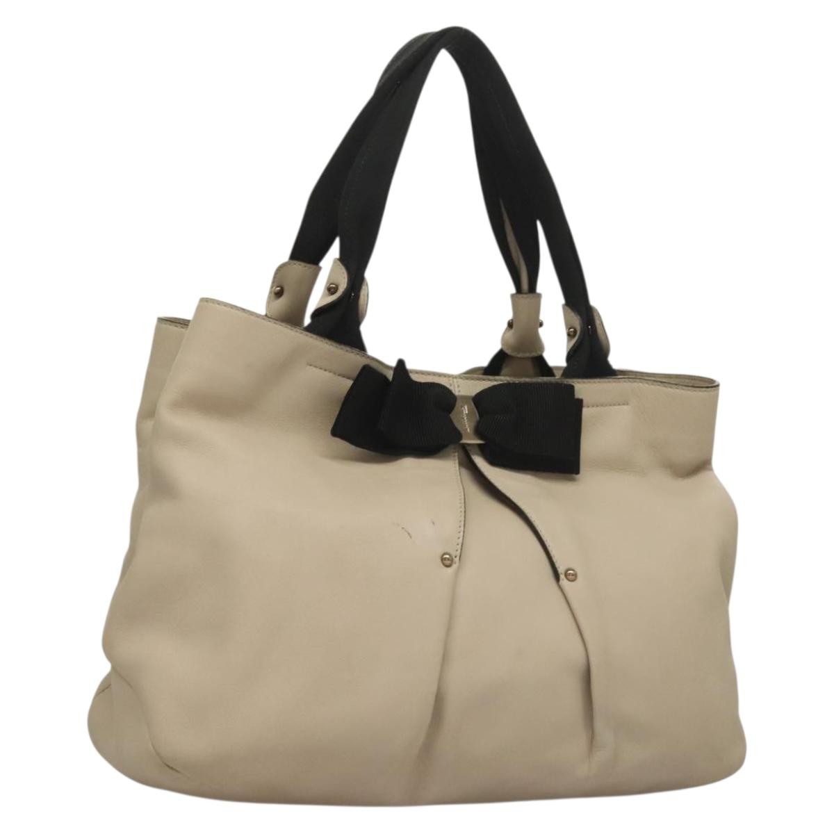 Salvatore Ferragamo Vara bow tote Leather, BEIGE, LEATHER, Tote bag