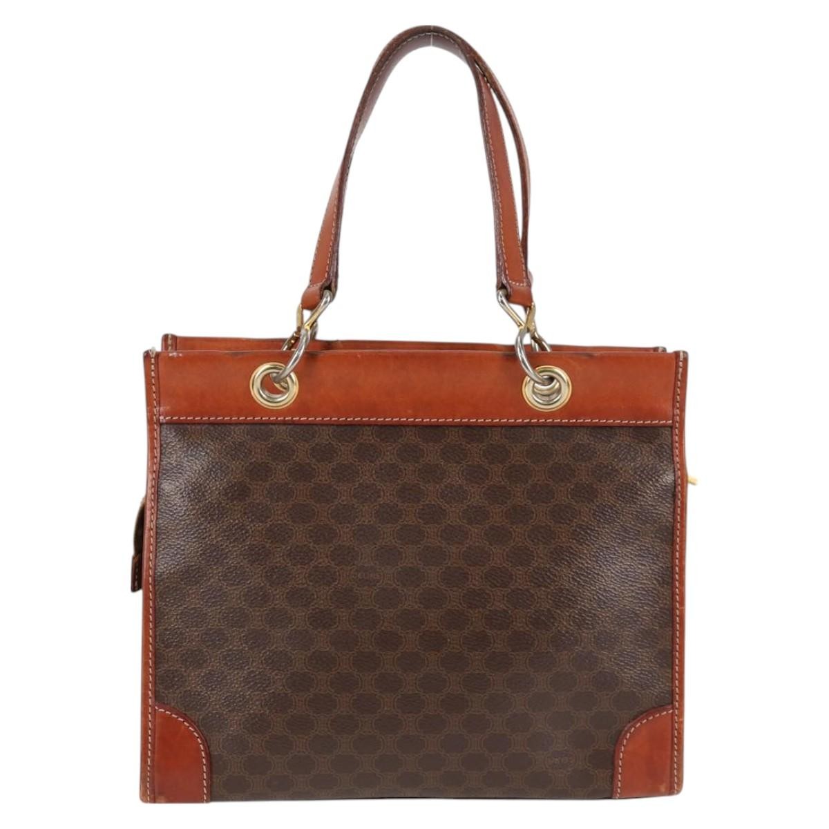 Celine Vintage Macadam Shoulder Bag Leather, BROWN, LEATHER, Shoulder bag