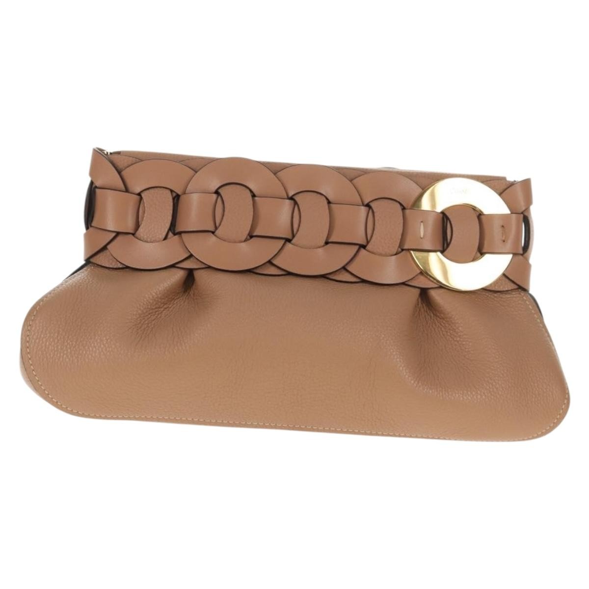 Chloe Darryl Clutch Leather, BEIGE, LEATHER, Clutche & pouche