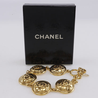 Chanel Vintage CC Quilted Medallion Bracelet Metal, GOLD, GOLD_PLATED, Bracelet