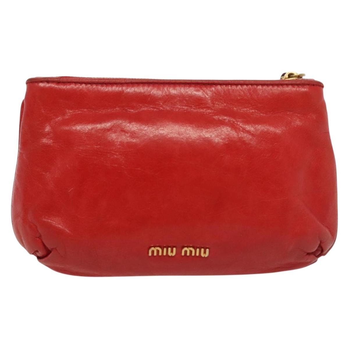 Miu Miu Zip Wristlet Pouch Leather, RED, LEATHER, Clutche & pouche