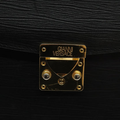 Versace Lock Flap Briefcase Leather, BLACK, LEATHER, Briefcase