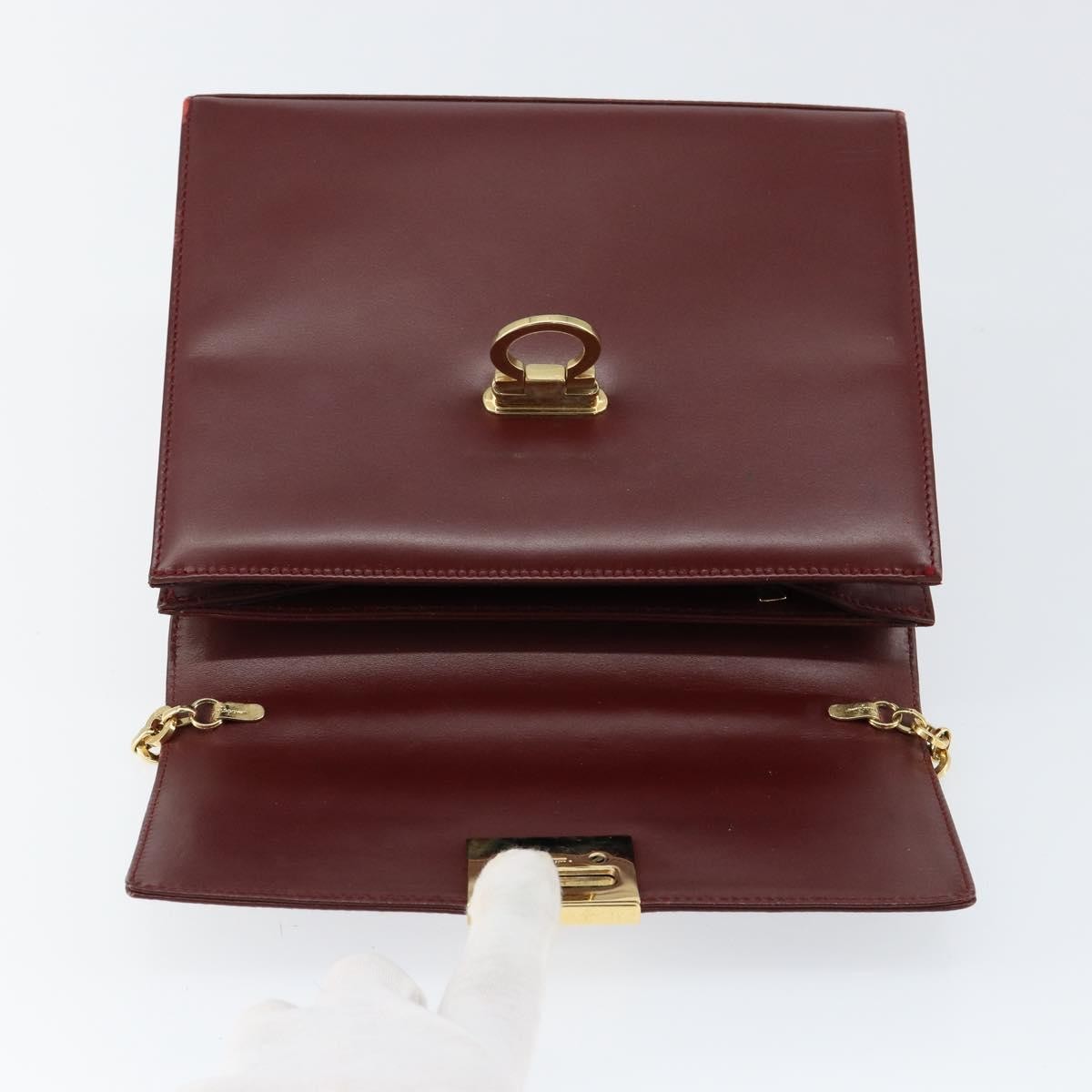Salvatore Ferragamo Vintage Gancini Chain Shoulder Bag Leather, BURGUNDY, LEATHER, Shoulder bag