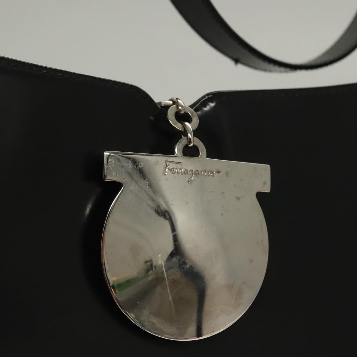 Salvatore Ferragamo Gancini Shoulder Bag Leather, BLACK, LEATHER, Shoulder bag