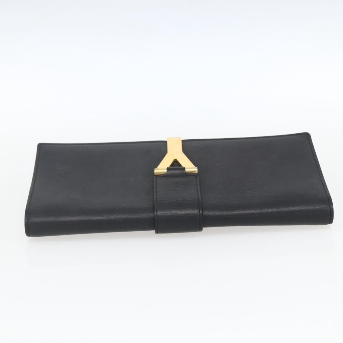 Saint Laurent Chyc Clutch Leather, BLACK, LEATHER, Clutche & pouche