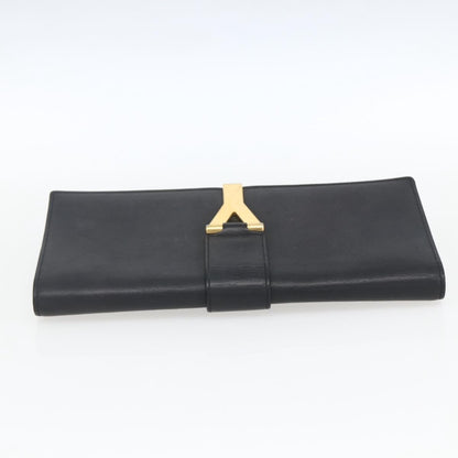 Saint Laurent Chyc Clutch Leather, BLACK, LEATHER, Clutche & pouche
