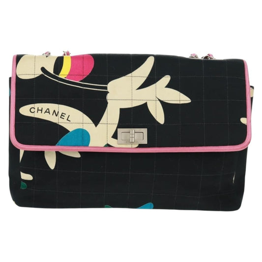 Chanel Vintage Chocolate Bar Mademoiselle Multipocket Flap Bag Quilted Printed Canvas, BLACK, CANVAS, Shoulder bag