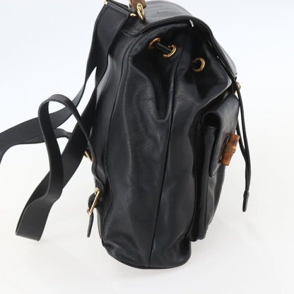 Gucci Vintage Bamboo Backpack Leather, BLACK, LEATHER, Backpack