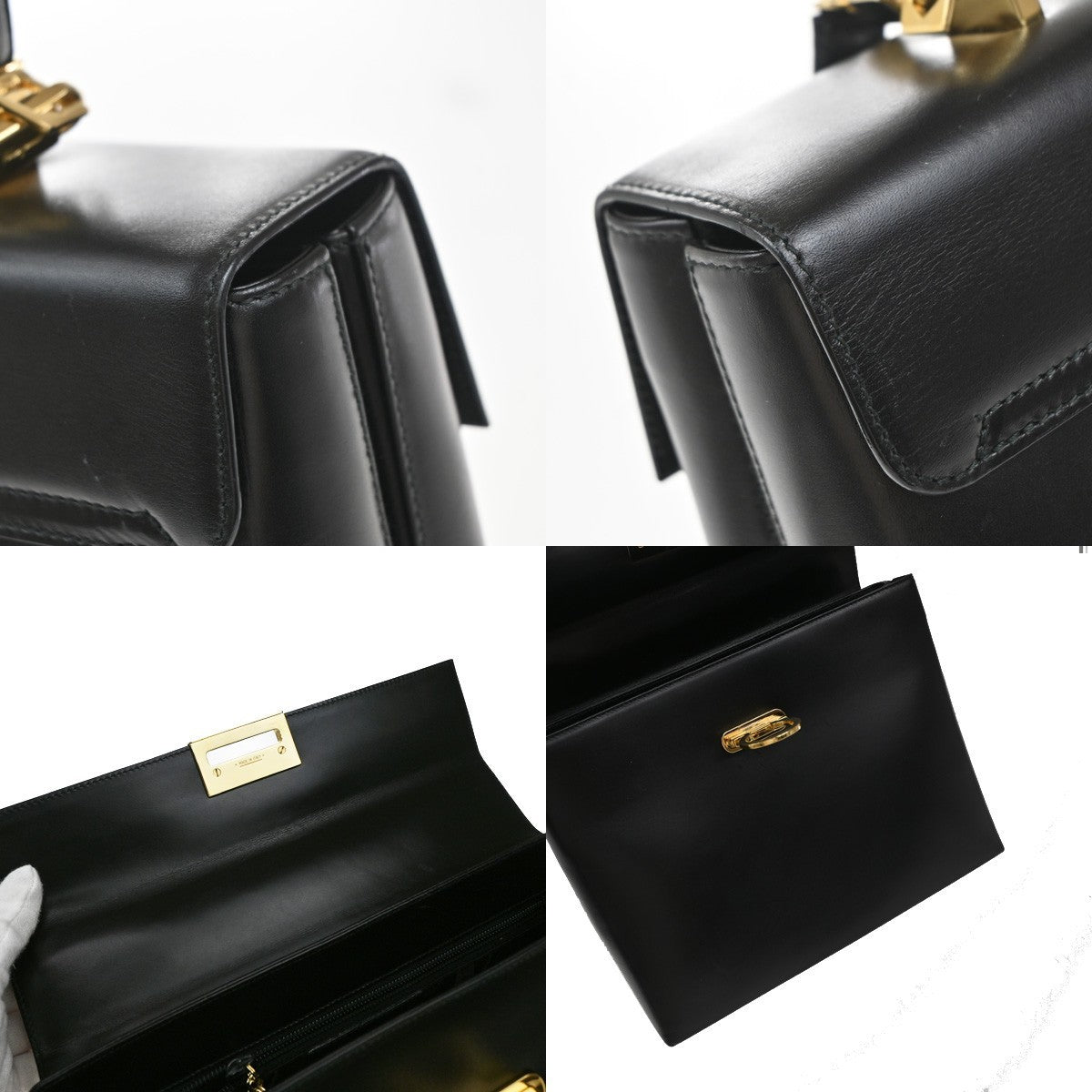 Salvatore Ferragamo Gancini handbag Leather, BLACK, LEATHER, Handbag