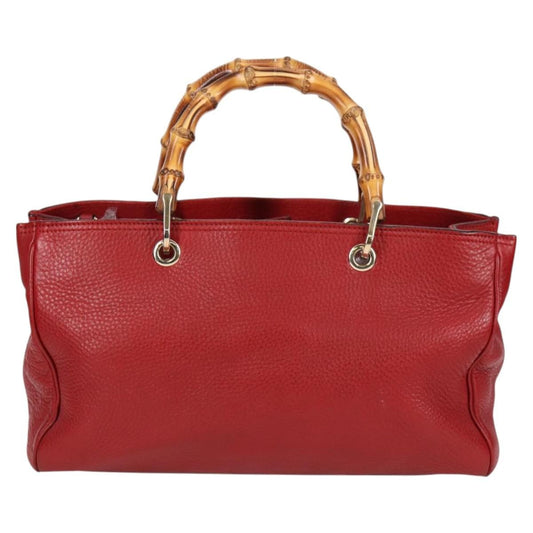 Gucci Bamboo Shopper Tote Leather, RED, LEATHER, Tote bag