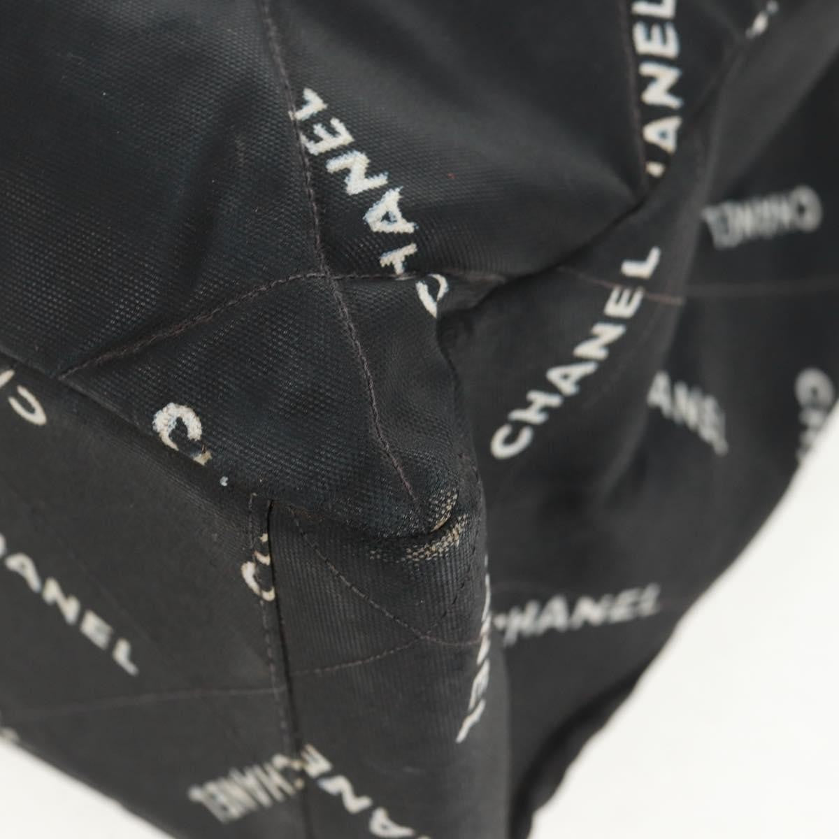 Chanel Logo Shopping Tote Quilted Printed Canvas, BLACK, CANVAS, Tote bag