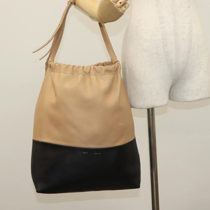 Celine Bicolor Drawstring Cabas Tote Leather, BEIGE, LEATHER, Tote bag