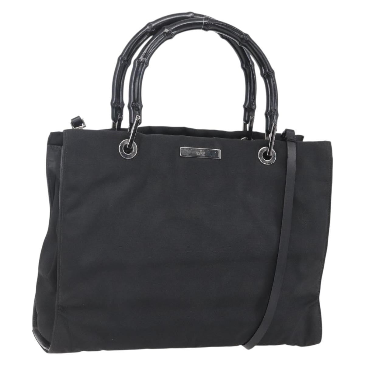 Gucci Vintage Bamboo Handle Tote Nylon, BLACK, NYLON, Handbag