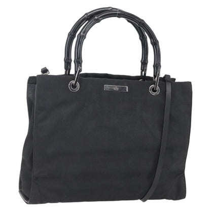 Gucci Vintage Bamboo Handle Tote Nylon, BLACK, NYLON, Handbag