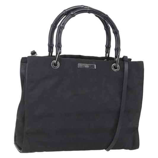 Gucci Vintage Bamboo Handle Tote Nylon, BLACK, NYLON, Handbag
