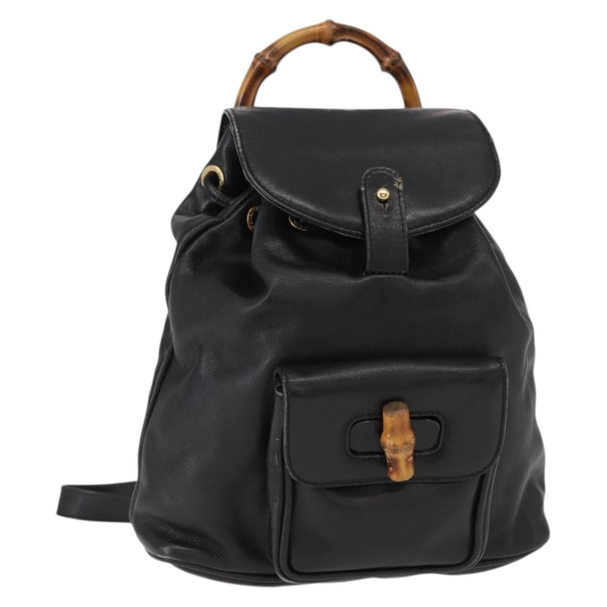 Gucci Vintage Bamboo Backpack Leather, BLACK, LEATHER, Backpack