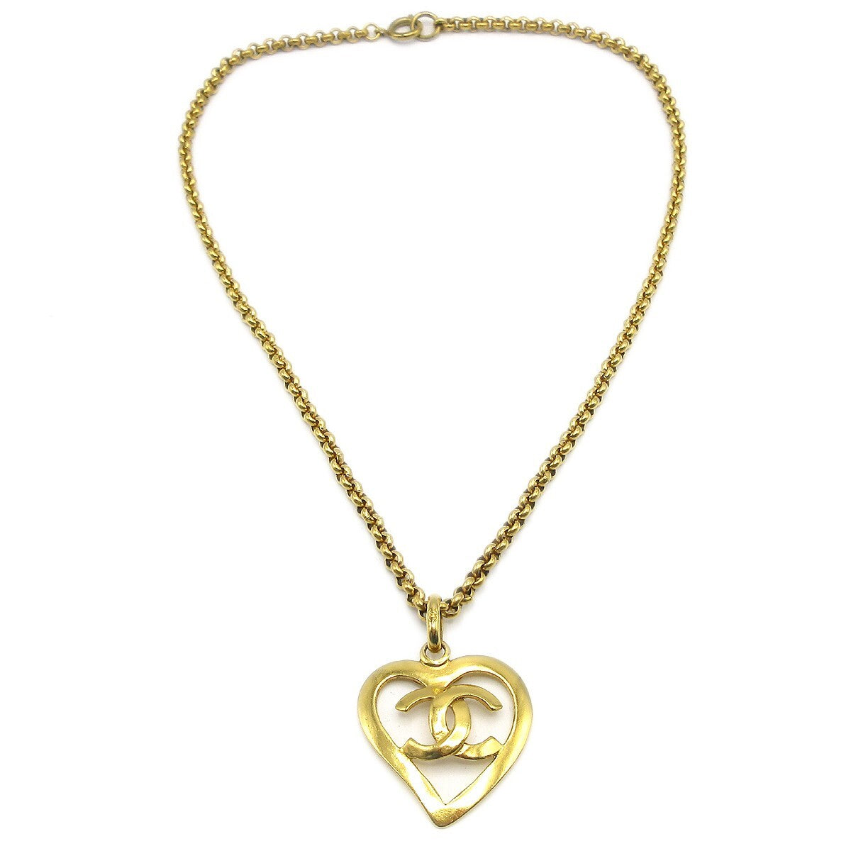 Chanel CC Heart Pendant Necklace Metal, GOLD, GOLD_PLATED, Necklace
