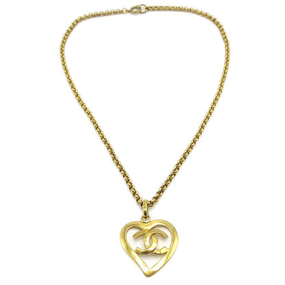 Chanel CC Heart Pendant Necklace Metal, GOLD, GOLD_PLATED, Necklace