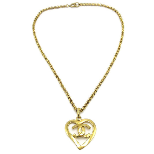 Chanel CC Heart Pendant Necklace Metal, GOLD, GOLD_PLATED, Necklace