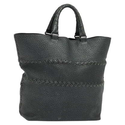 Bottega Veneta Shopping Tote Leather with Intrecciato Detail, GRAY, LEATHER, Tote bag